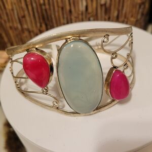 925 CHALCEDONY SILVER SOUTHWESTERN CUFF BRACELET. HANDMADE.